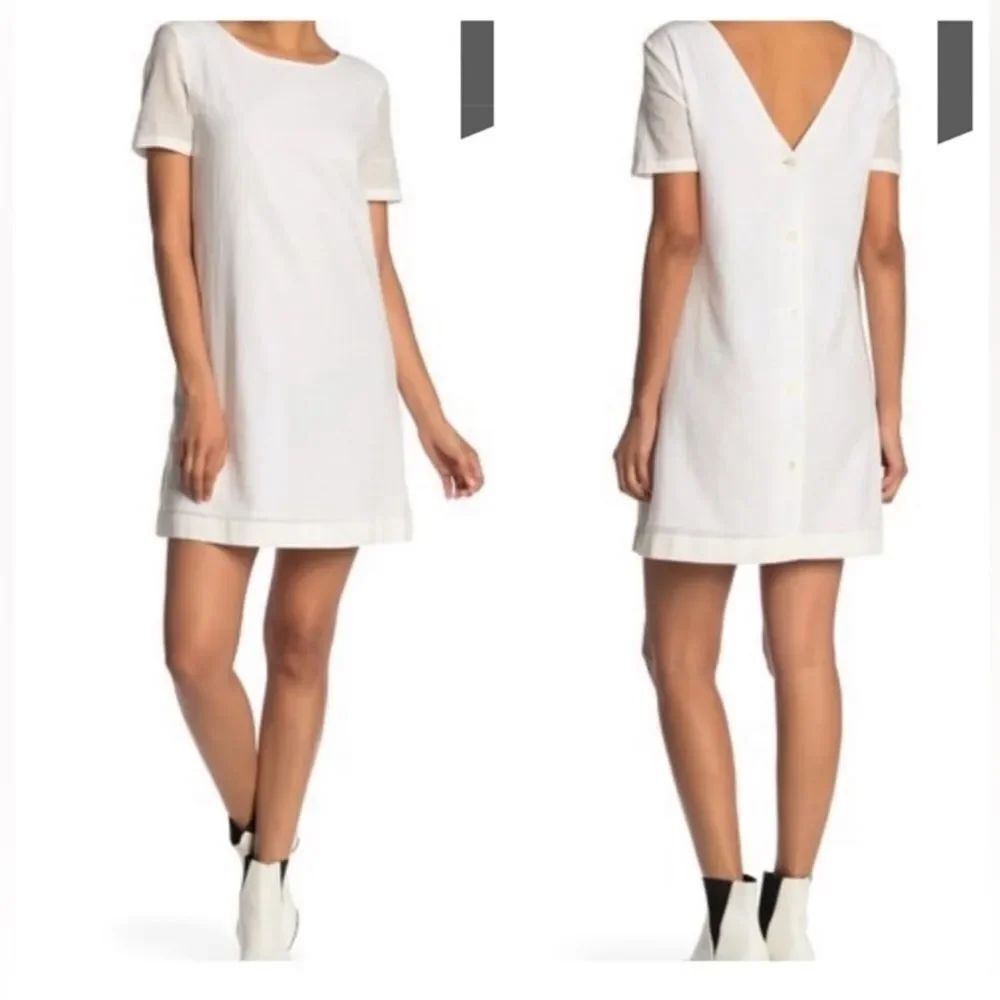 NWT Theory Sz 10 White Gauzy Cotton Airy V-Back Shift Dress
